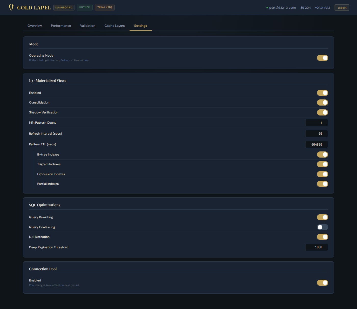 Dashboard Settings tab